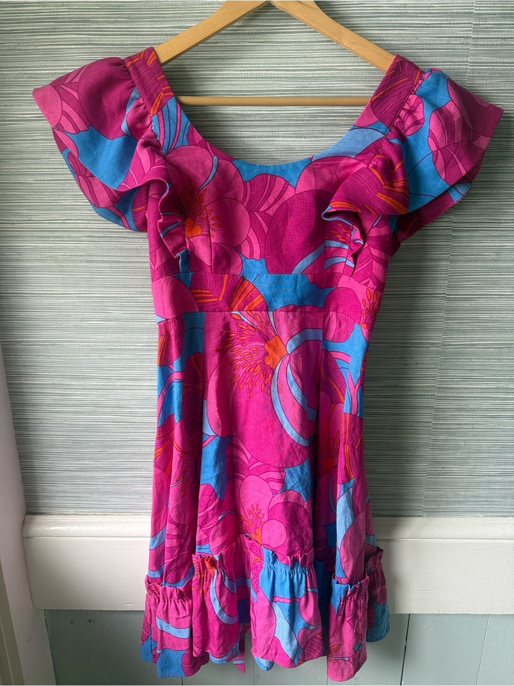 Tuckernuck Pink and Blue Floral Ruffle Mini Dress